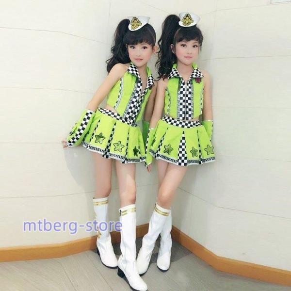 【激安販売】チアダンス衣装 キッズ ガールズ ダンス衣装 セットアップ グリーン 海軍 セーラー服 チア チアガール ジャズダンス衣装 ハロウィン コスチューム