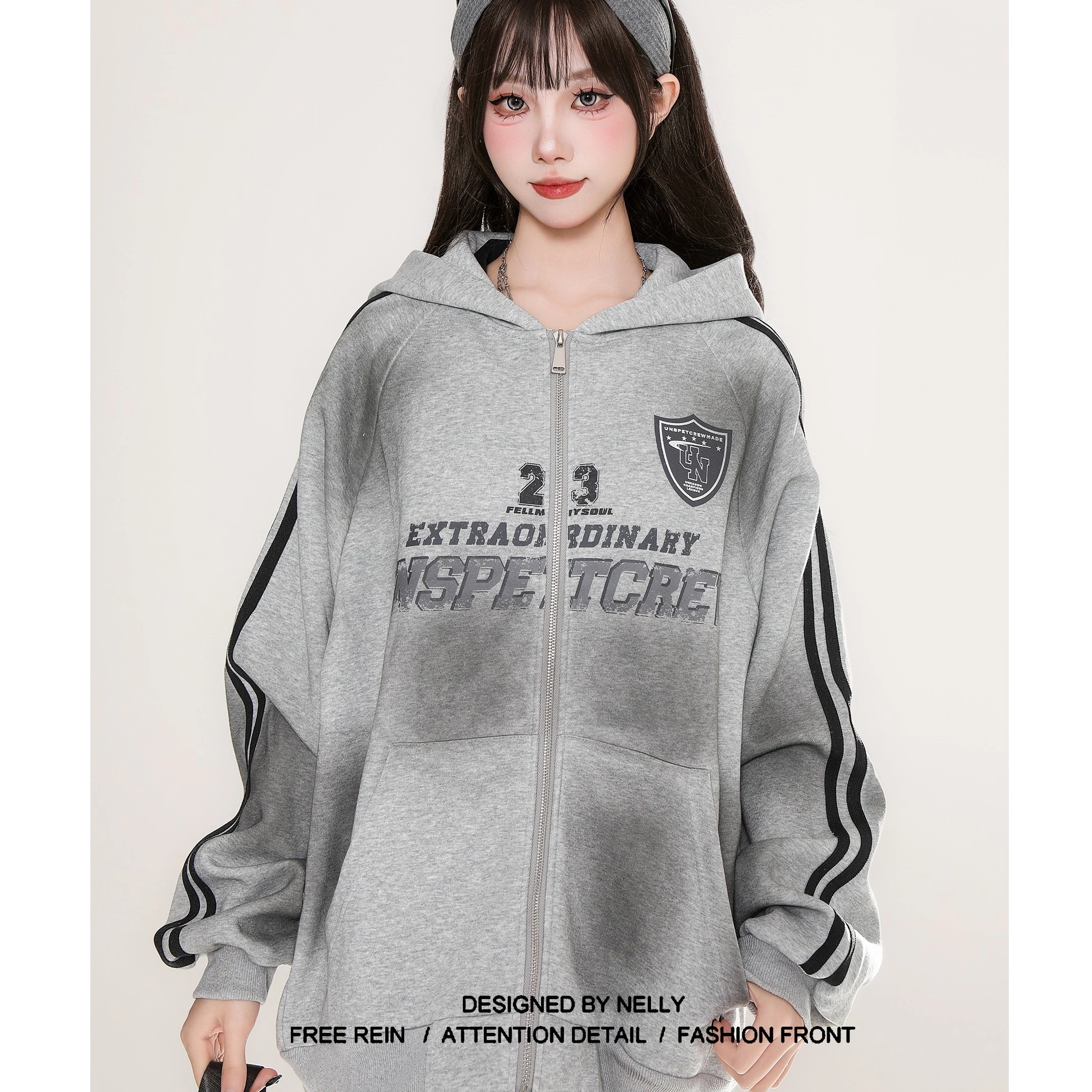 超目玉セール2025春夏トップス パーカー フード付き チャック 長袖 ストライプ ゆったり 細見え おしゃれ かわいい ウォッシュド 韓国ファッションシルエットサイズ レディース お出かけフルトラッ