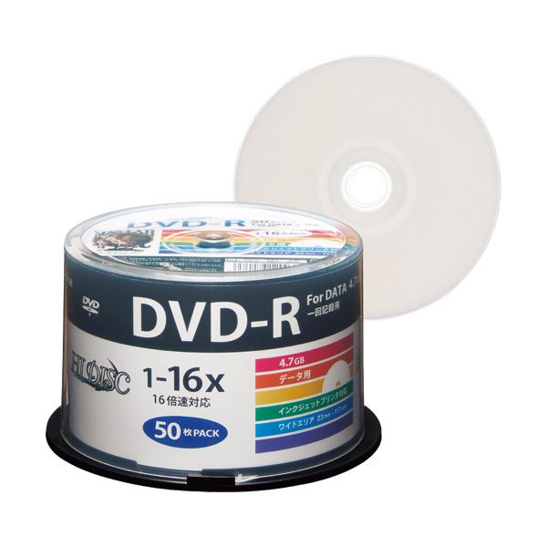 (まとめ) ハイディスク データ用DVD-R4.7GB 1-16倍速 ホワイトワイドプリンタブル スピンドルケース HDDR47JNP501パック(50枚) (×10セット)