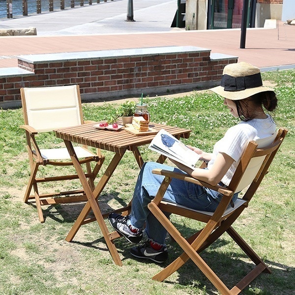 折りたたみガーデンテーブルチェア肘付き 3点セット 人気素材のアカシア材を使用 21,463円