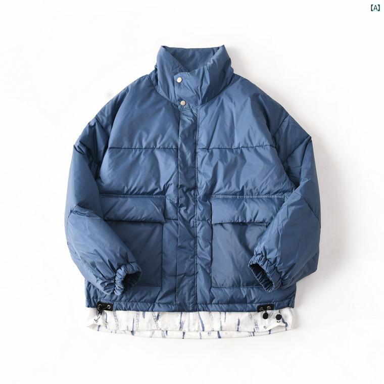 メンズ　男性　メンズファッション　オシャレ　カジュアル シングル 和風 高 90 ベルベット スプライシング ビッグ ポケット 作業着 スタンドカラー ダウン ジャケット 男性 冬 0848