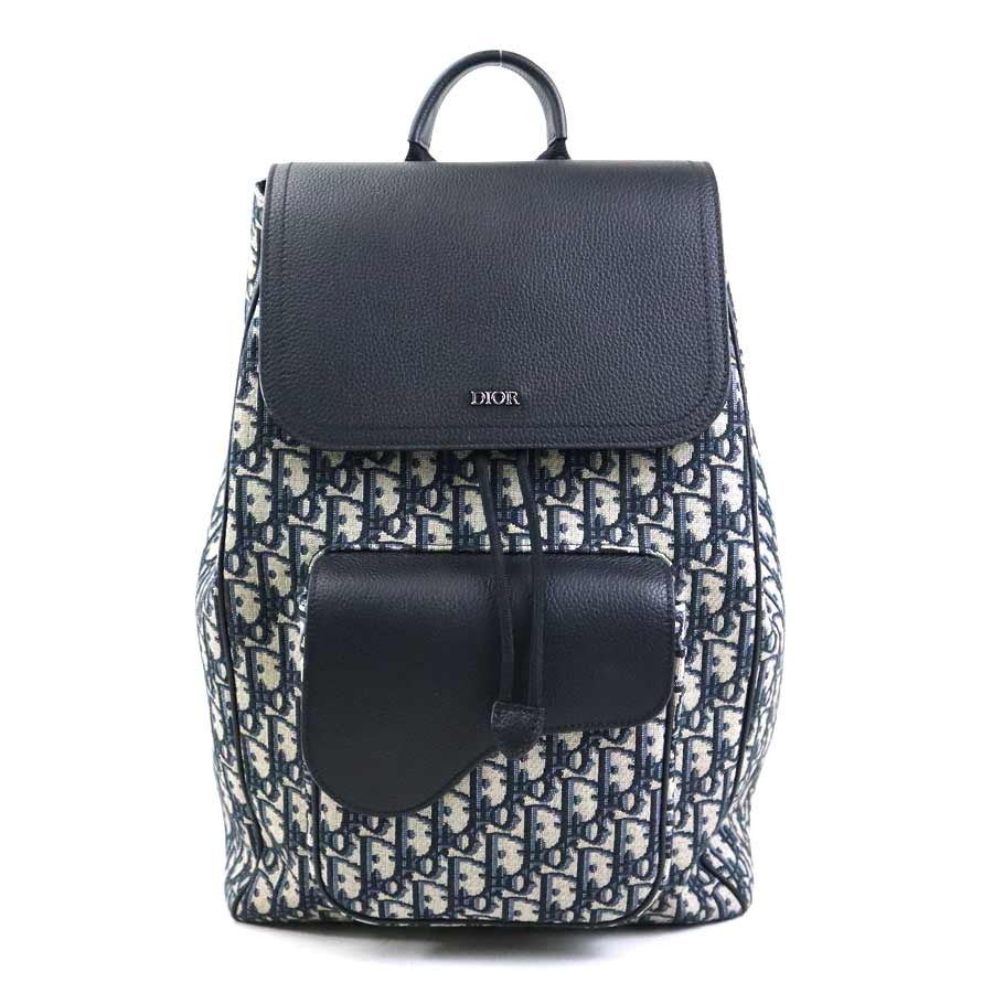 クリスチャンディオール Christian Dior リュック オブリーク サドル キャンバス/レザー ネイビー メンズ 90171k