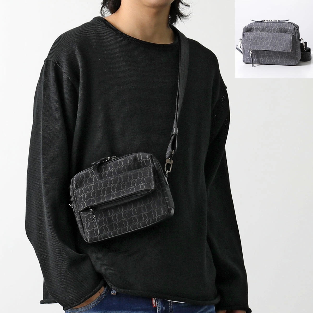 Christian Louboutin クリスチャンルブタン ショルダーバッグ ZIP N FLAP 1245217 メンズ モノグラム コットン ジャガード 鞄 カラー2色