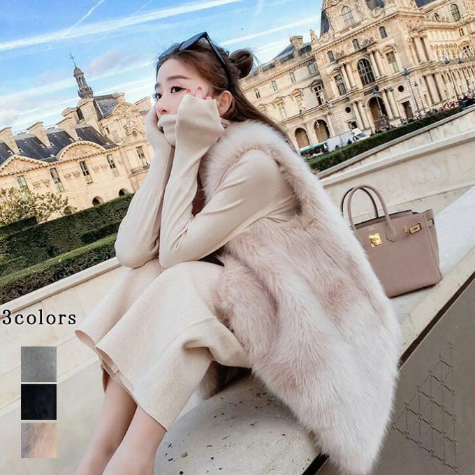 ファーベスト レディース 毛皮ベスト フォックス ロッグベスト アウター フェイクファー 高級 おしゃれ 上着 暖かい 防寒 冬服 冬物 秋冬新作