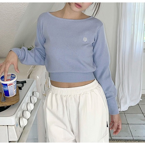 STITCH LOGO SOFT BOATNECK KNIT