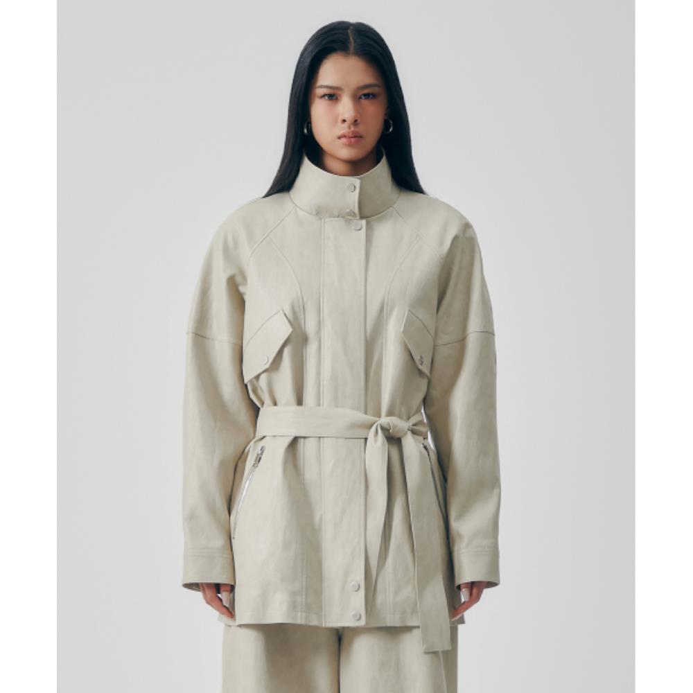 TREEMINGBIRD Distressed Leather Setup Jumper Beige TM2