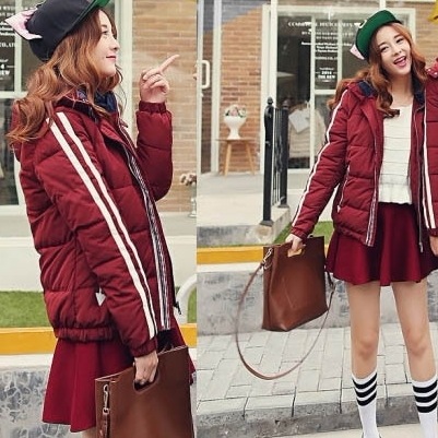 赤Lレディース単品即納 （通常XS/身長145cm/H88cm以下対応）冬中綿ジャケットコートXcos-37wジャージ風柄