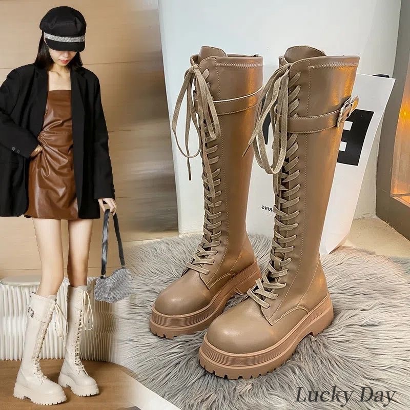 ロングブーツが復活！ロングブーツ女性新型韓国版ミリオンブーツファスナースリムブーツ厚底ダウン 5,870円