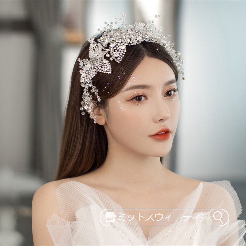 ウエディング カチューシャ ティアラ ビジュー 髪飾り 花嫁 ウェディング 結婚式 ヘッドドレス ブ