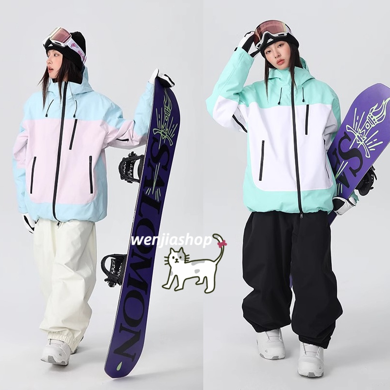 スノーボードウェア 2024 2025 単品 トップス メンズ レディース ゆったり アウター ジャケット配色3L グリーン ブルー ピンク ウィンタースポーツ韓国風防水 スキーウェア スノボウェア