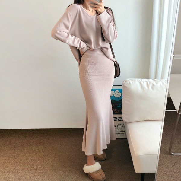 韓国ファッション ルーズフィット Tシャツ マーメイド スカート ツーピースセット
