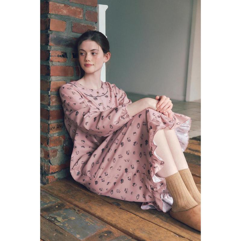 ヴィーナス 暖かいコットン起毛ワンピースパジャマ VGN4552TSG