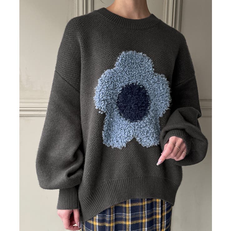 フラワーメランジオーバーサイズニット