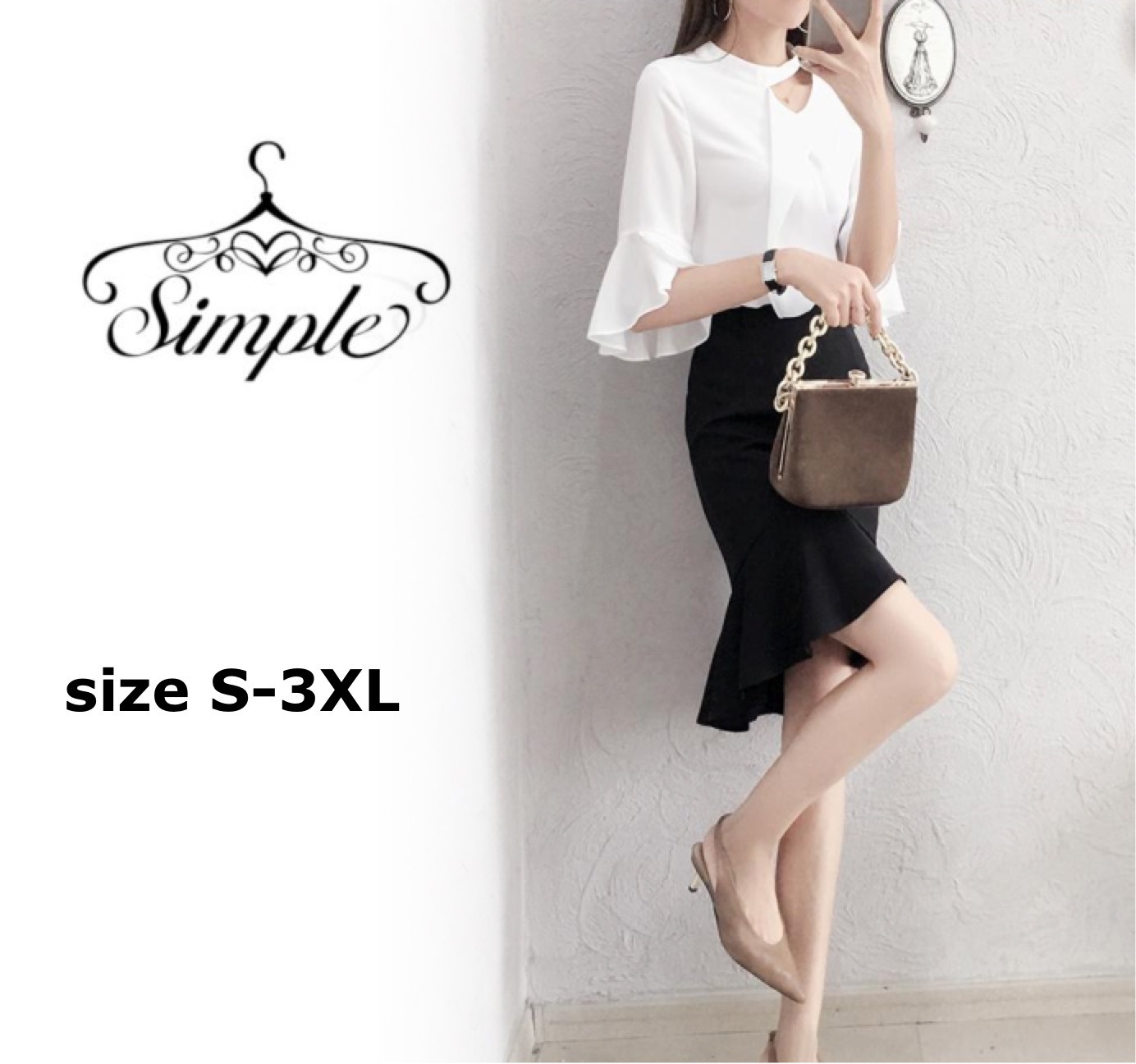 ツーピースセット フリル丈 シフォン レディース ファッション スカート ミモレ おしゃれ 大きめ 春 夏 秋 韓国 20代 30代 40代 4299