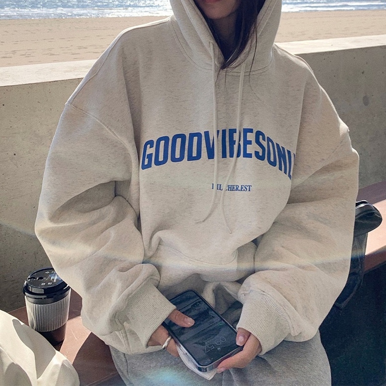 パーカー トップス ロゴスウェットビッグパーカー レディース スウェットパーカー ビッグシルエット ロゴ フード付き スウェット プルオーバー 長袖 ドロップショルダー フーディ 白 アッシュホワイト 8,102円