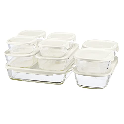 色：ホワイト スタッキング耐熱ガラスコンテナスクエア10個セット HKOZ