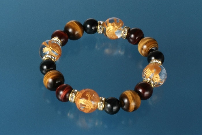 メンズ四神獣招福ブレス白水晶/虎目石/赤虎目石/青虎目石/天然石 パワーストーン ブレスレット