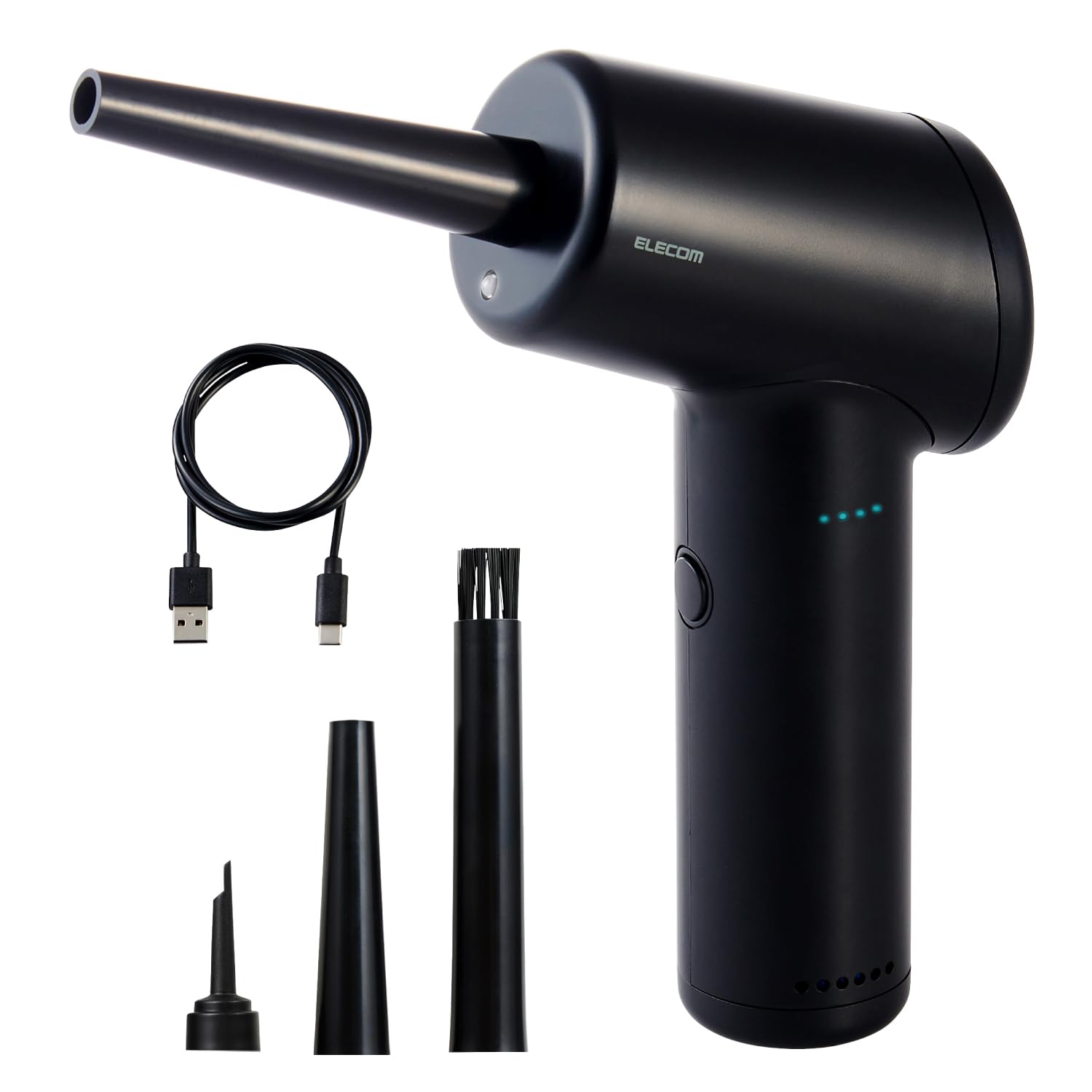 エレコム 電動エアダスター 充電式 強力 逆さ噴射可能 3段階風量調整 LEDライト付き 3種類ノズル付き ADWALBB01BK