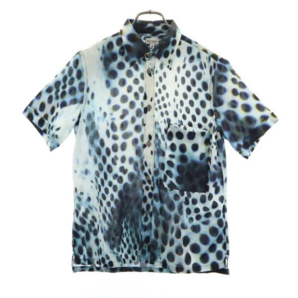 ヒョウ柄 半袖 シャツ S ブルー系 メンズ