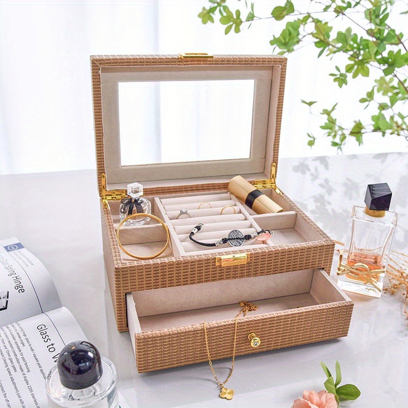 ジュエリー ボックス ラタン柄 エレガント 2段 おしゃれ かわいい アクセサリー ケース オーガナイザー コスメ 宝石箱 プレゼント 4-7