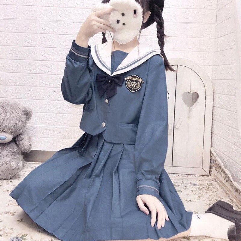 【2枚購入で 2oo円OFF】涼しく楽ちんセットアップ韓国ファッション かわいい 制服 セーラー服 大学生風クラス制服 学生服 ミドル 2点セット30%までに制限