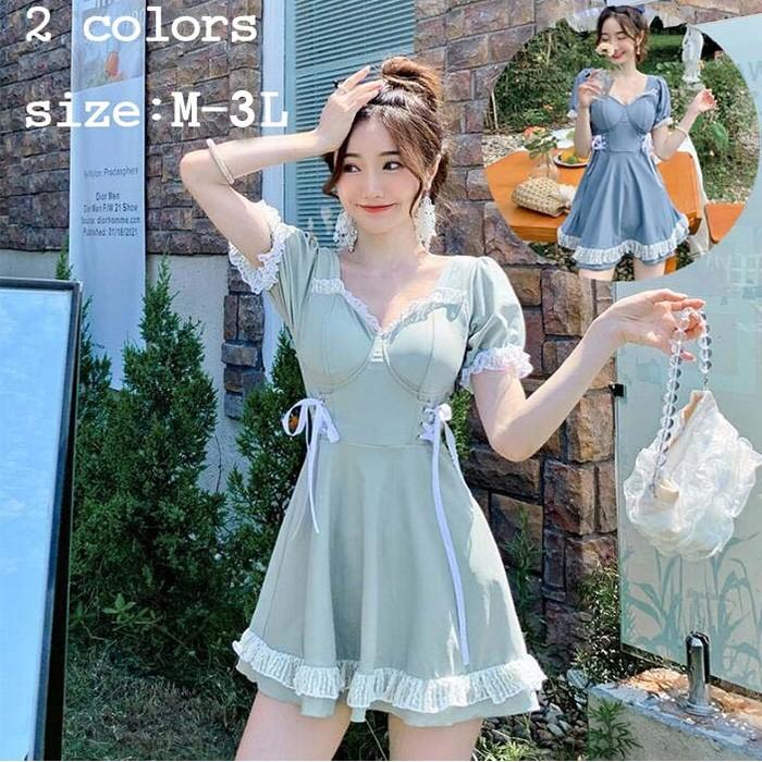 (WJ Fashion)水着 レディース みずぎ 小胸 韓国風 ミズギ 水着ワンピース オシャレ 美胸 体型カバー タンキニ パッド付き おしゃれ ワンピース 女性 M L 2L