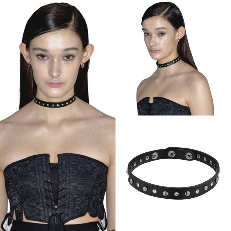 Stone Black Leather Chokerネックレス 韓国のファッション