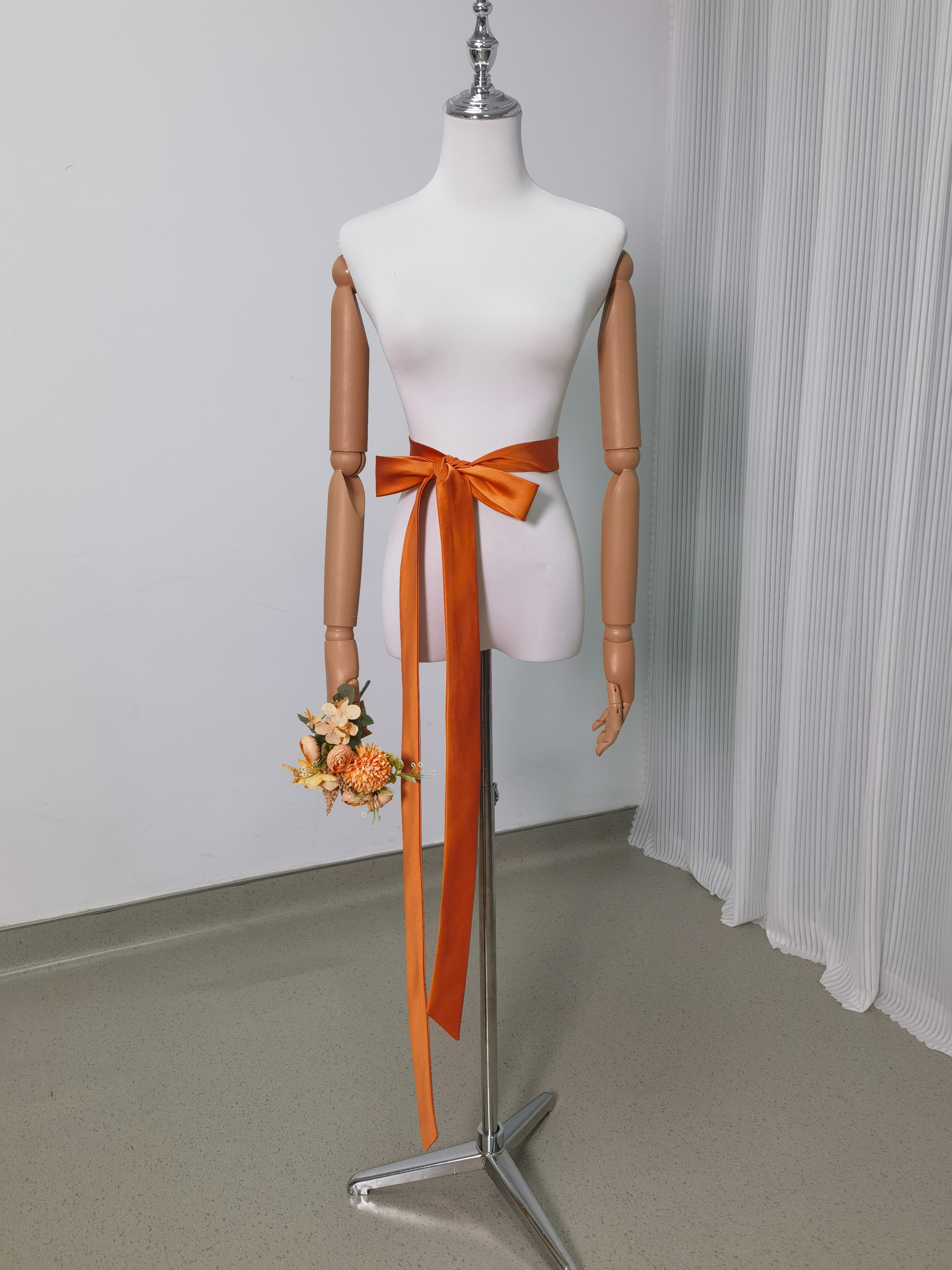 【安心のミシン留め選べる16色】ウエディングドレス オレンジサッシュベルト ウエディングベルト バックリボン 高級サテン