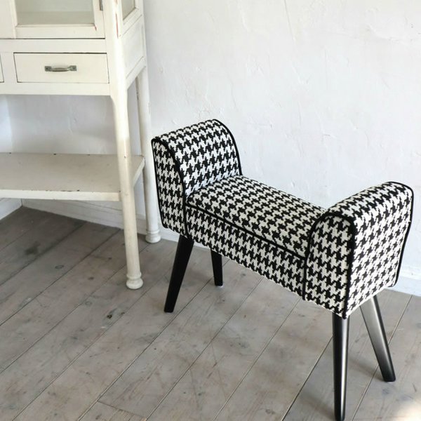 スツール アームスツール ベンチ 玄関ベンチ ソファ 椅子 幅66 千鳥柄 サロンチェア