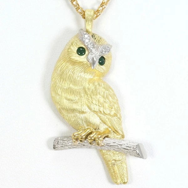 PT900 プラチナ ネックレス エメラルド 0.20 ダイヤ 0.05 カード鑑別書 中古