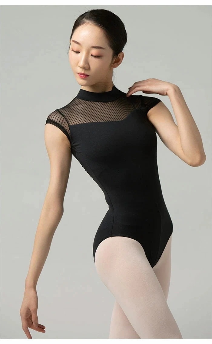 バレエ レオタード 大人 黒 ストレッチメッシュ シースルー おしゃれ バレエレオタード ハイネック レディース ジュニア スカートなし 背中 エレガント ホルターネック 上 5,127円