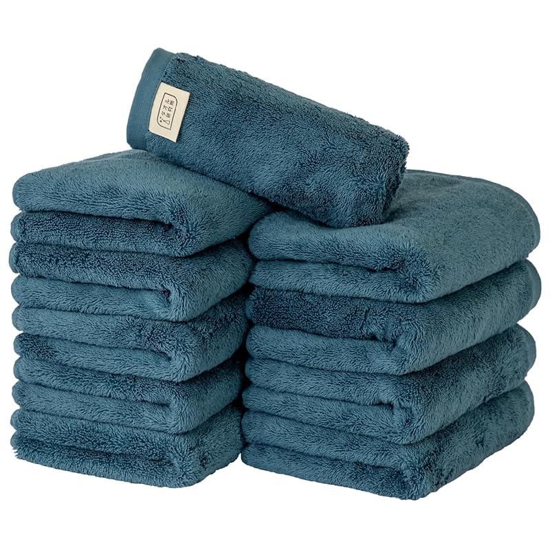 【Amazon.co.jp限定】タオル研究所 [自然なやわらかさ] #024 フェイスタオル ダークブルー 10枚セット 綿100% 耐久性 Japan Technology