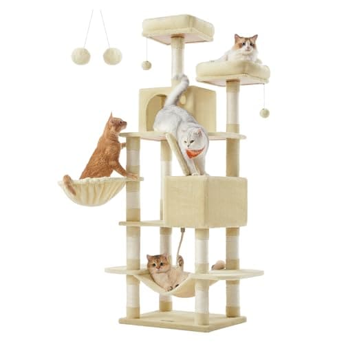 FEANDREA キャットタワー 猫タワー 多頭飼い スリム 安定感 据え置き 人気 ハンモック運動
