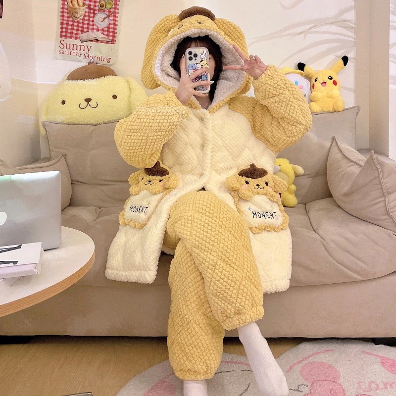 女の子の冬のパジャマもこもこパジャマ 着ぐるみパジャマ プラス極厚の3層パッド入りレディースシーズン子供用女の子ラウンジウェアセット