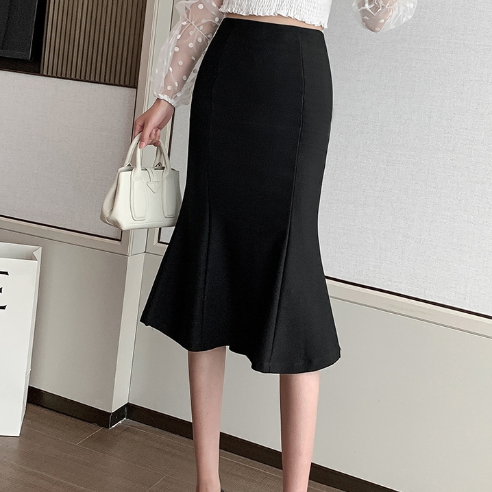 レディース スカート フィッシュテールスカート 膝下 スリム 細身 スマート フィッシュテール ハイウエスト かわいい 大人可愛い きれいめ シンプル 上品 おしゃれ レトロ 個性的 クール モード系