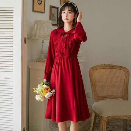 ワンピース デート ミモレ ミモレ丈 袖あり 長袖 フリル かわいい 大人可愛い きれいめ シンプル カジュアル 大人 上品 おしゃれ お洒落 主役級 存在感 春 秋 10代 20代 30代