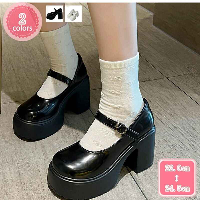 500円OFFクーポン 厚底 靴 パンプス ロリータ ストラップ ヒール 10cm レディース シューズ ゴスロリ かわいい スクエアトゥ 太ヒール 歩きやすい 脱げない 厚底パンプス エレガント フ