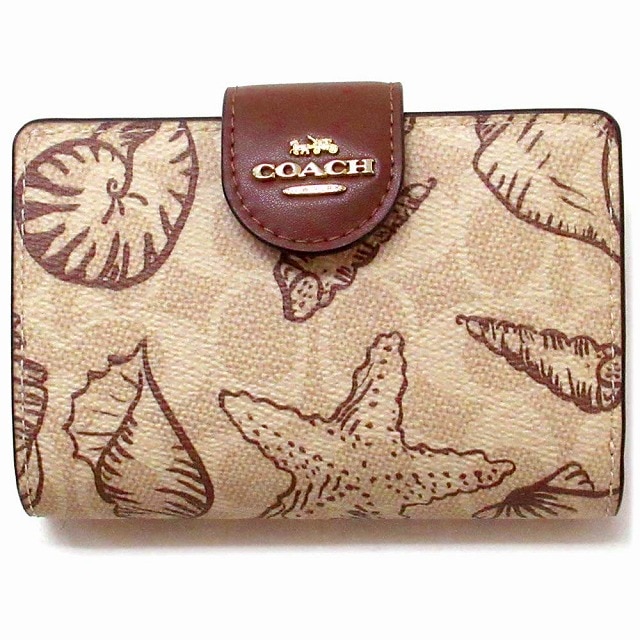 コーチ 財布 COACH アウトレット シグネチャー キャンバス シェル プリント 貝 ミディアム コーナー ジップ ウォレット 二つ折り財布 CBO36 IMSAS