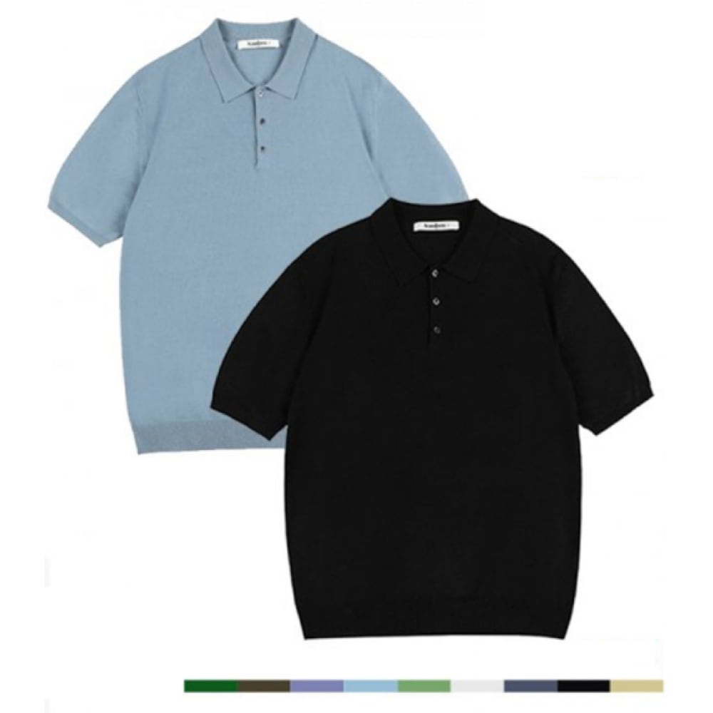 アヴァンドレスイアンボタンカラーショートスリーブニット-9COL