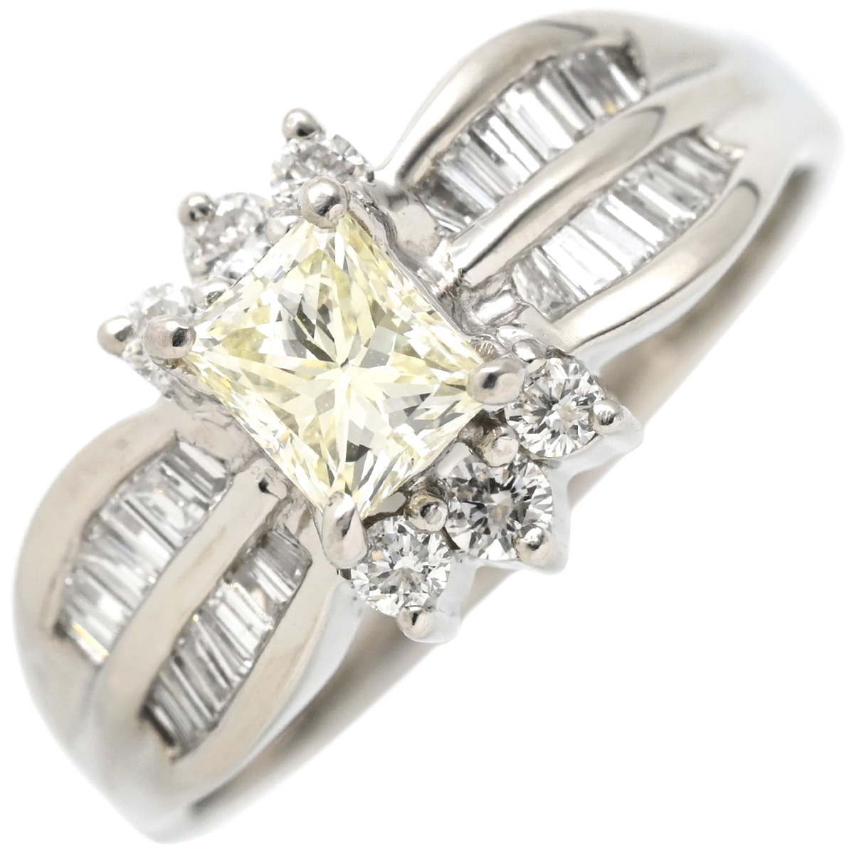 リング 指輪 ダイヤ リング Pt900 ダイヤモンド プラチナシルバー プラチナム プリンセスカット バゲットカット 天然ストーン 23号【中古】