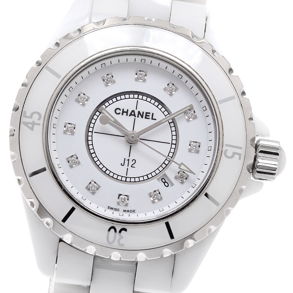 シャネル CHANEL H1628 J12 白セラミック 12Pダイヤ クォーツ レディース 保証書付き_938979【中古】