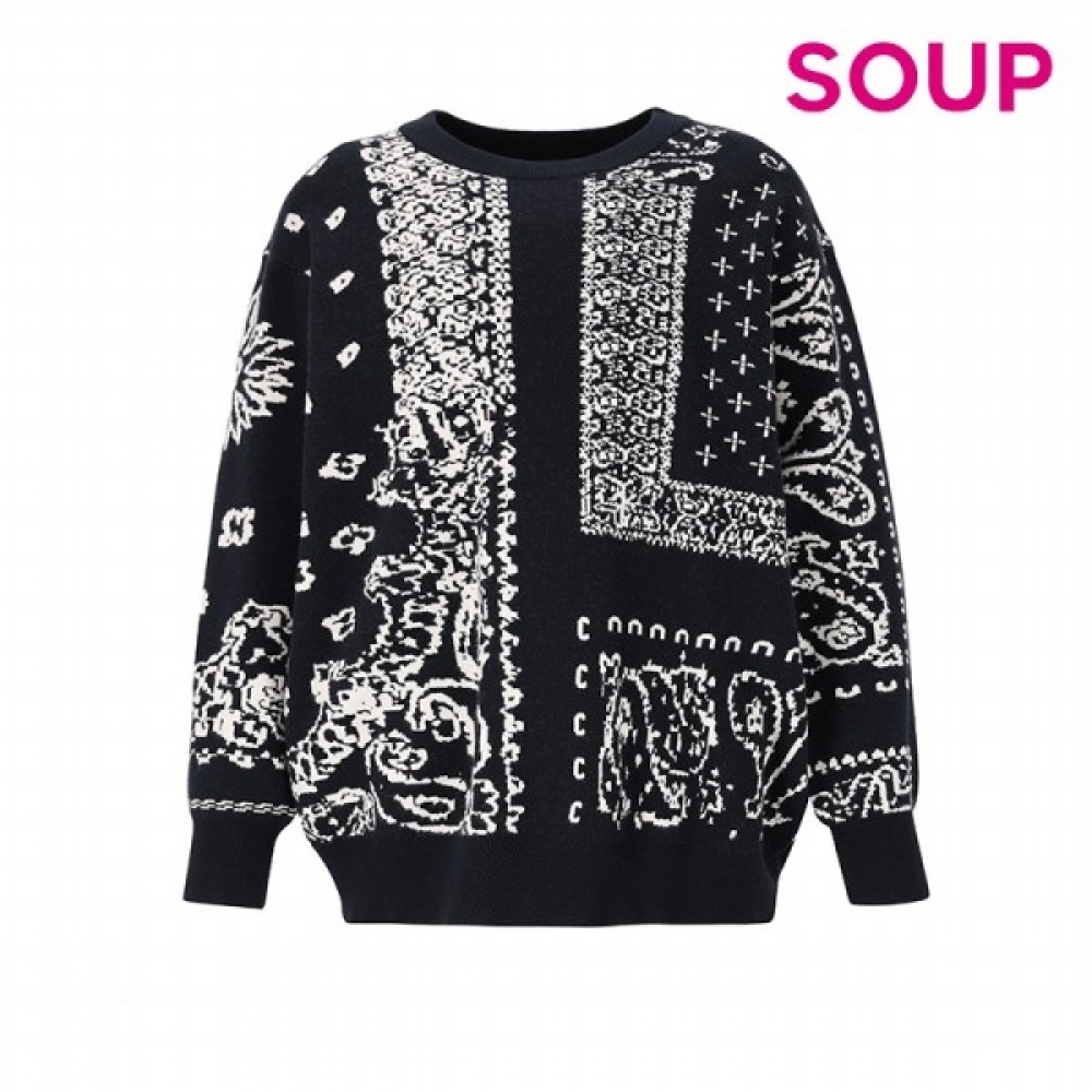 （フォレスト）ペイズリーラウンドネックニット（SYALK38） 14,796円