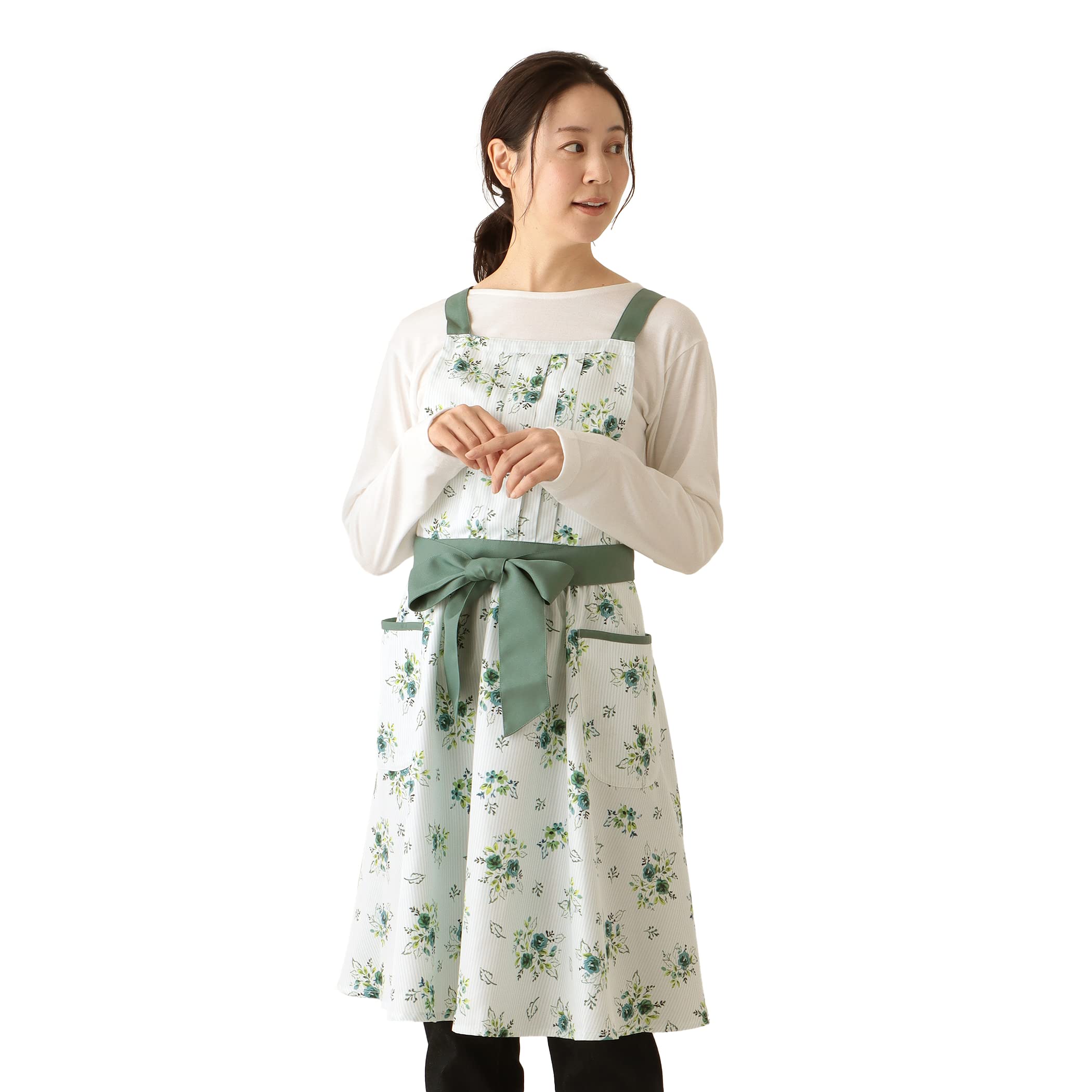 [ アフタヌーンティー リビング ] AfternoonTea LIVING エプロン HP88 フラワーストライプエプロン グリーン