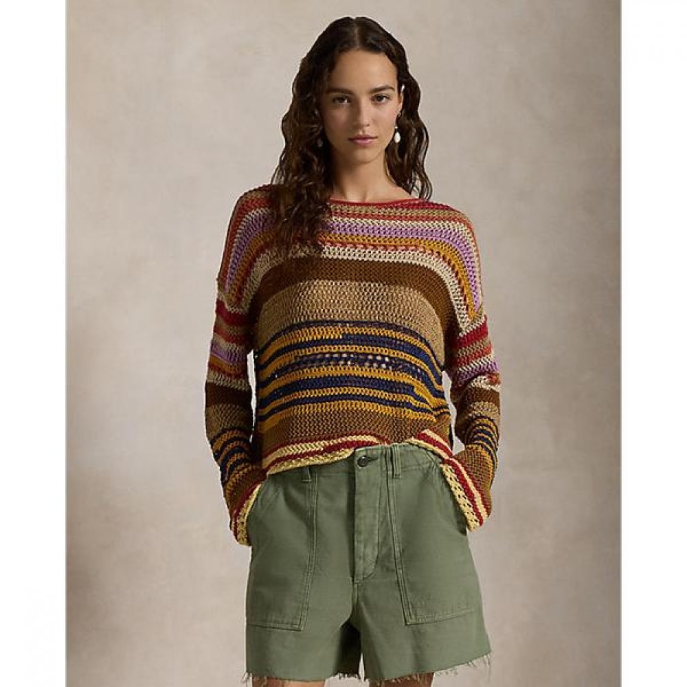 ポロ ラルフ ローレン レディース ストライプ リネン コットン クロシェ セーター WMPOSWENC021151270