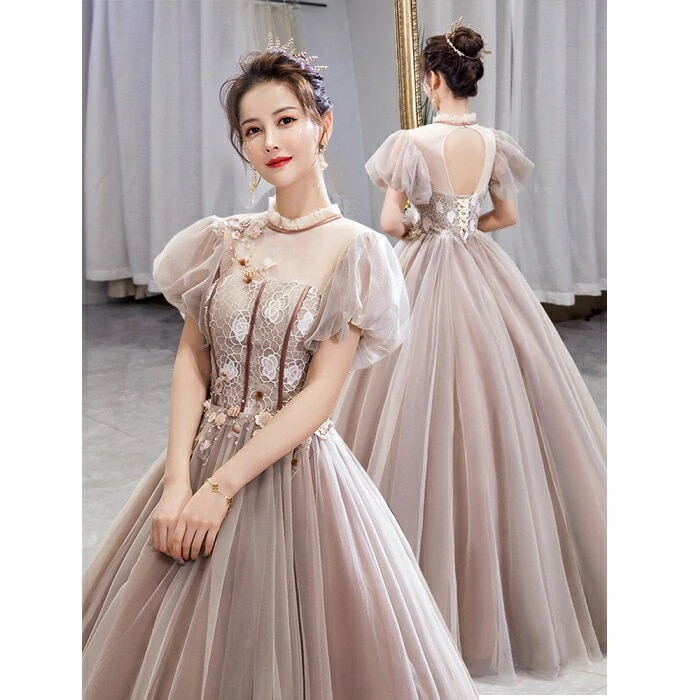 カラー 演奏会 ロング 演奏会用 ウエディング 二次会 結婚式 ピアノ 発表会 大きいサイズ パーティー 披露宴 コンサート花嫁 袖付き 袖あり 半袖