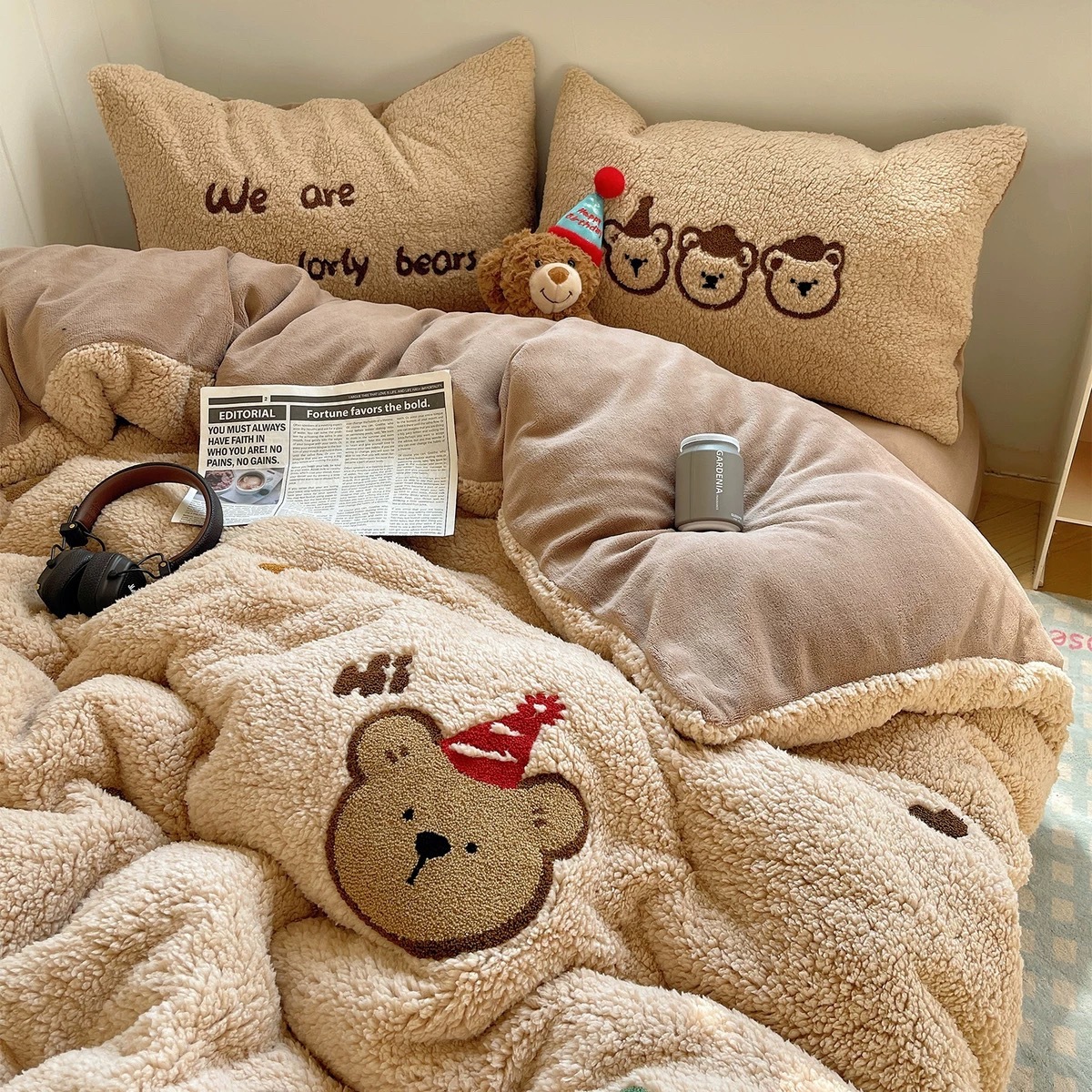 メイラードベアラムベール濃厚4ピースセット冬の温かいタオル刺繍ミルクベッドベッドシート3ピースセット