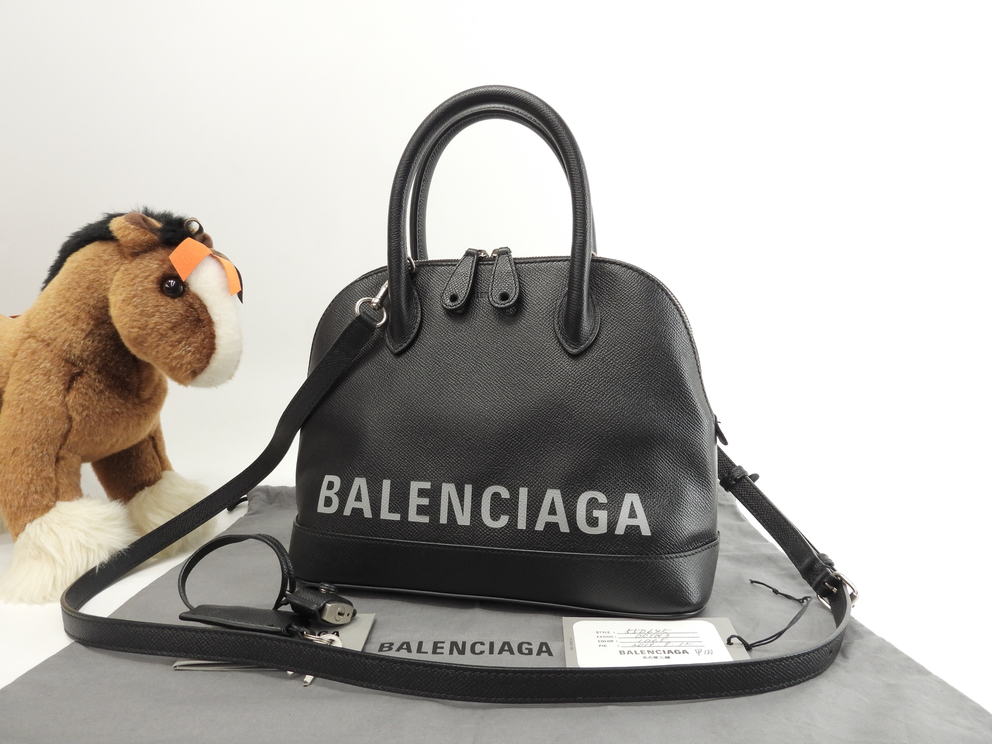 ビルトップハンドルS レザー黒 灰ロゴ s付ハンドバッグ ポシェット 美品@ 49