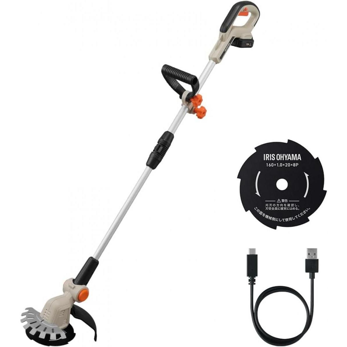アイリスオーヤマ JGT16010TC 充電式グラストリマー 10.8V サンドベージュ 草刈り機 刈払い機 コードレス 軽量 金属刃 ナイロンコード