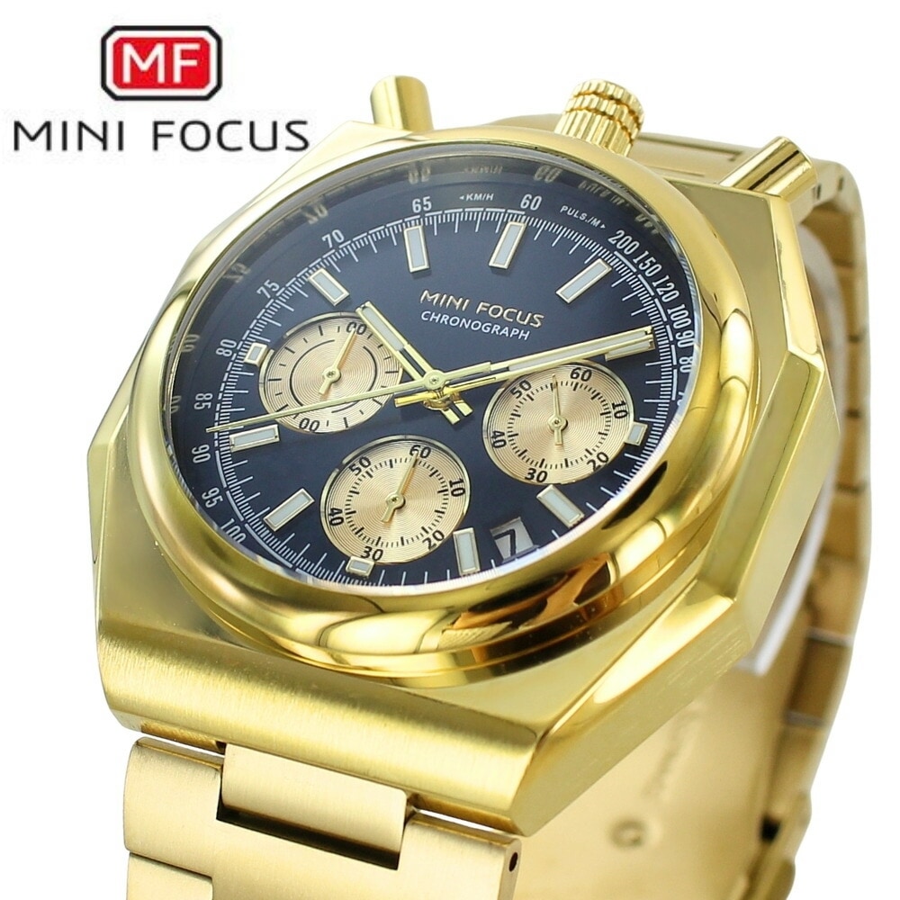 正規品 MINI FOCUS メンズ腕時計 ステンレスバンド かっこいい 腕時計 手表 メンズ 父の日 クロノグラフ クォーツ ゴールド ブラック 高級感 大人 おしゃれ ビジネス カジュアル 誕生日