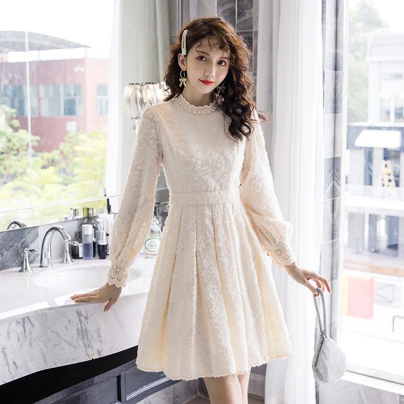 ワンピース レディース きれいめ 総レースワンピース 春 秋 冬 ミディアム丈ワンピース Aライン 長袖 ワンピース 結婚式 二次会 通勤 OL 40代 着痩せ
